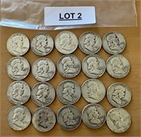 20 BEN FRANKLING SILVER HALF DOLLARS / SHIPS