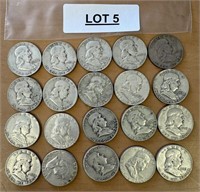 20 SILVER BEN FRANKLING HALF DOLLARS / SHIPS