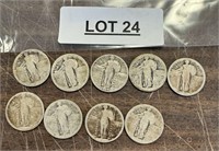 9 SILVER COINS STANDING LIBERTY QUARTERS / SHIPS