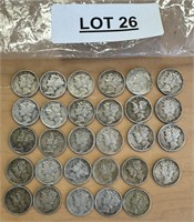 29 SILVER MERCURY DIMES / SHIPS