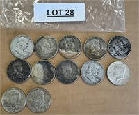 12 SILVER HALF DOLLARS / FRANKLIN & KENNEDY /SHIPS