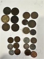 24pc Lot of Various Old Copper & Silver Coins