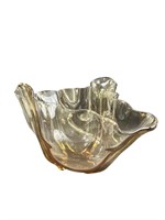 Antique Steuben Blown Amber Glass Footed Leaf Vase