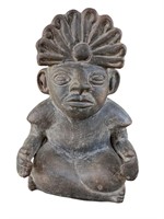 Pre Columbian Moche Pottery Seated God Vessel