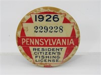 1926 PA RESIDENTS FISHING LICENSE: