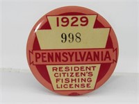 1929 PA RESIDENTS FISHING LICENSE: