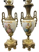 Pr 19C Louis XV Porcelain & Dore Bronze Lamps