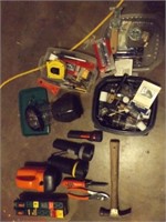 Flashlight, tools, nails, screws and more