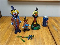 3 Art Glass Clowns