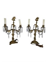 19c Pr French Dore Bronze and Crystal Candelabras