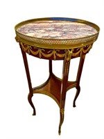 19c French Louis XV Side Table w Marble & Bronze