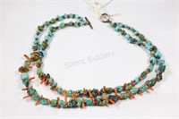 Artisian Turquoise, Red Coral & Jasper Necklace