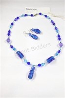Artisian Blue & Turquoise Art Glass Necklace Set