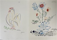 2pc Pablo Picasso Lithos "Rooster & Flowers Ucla"