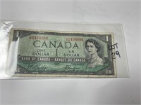 1954 OTTAWA Canada $1 Bill Very Fine+ Grade