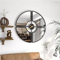 Large Mirror Wall Clock 27.5inch  Metal Retro  Sil
