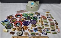 Assortment of Scouting Pins, Patches, Slides, Hat