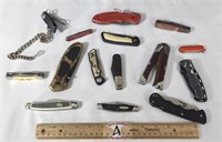 Assortment of 14 Knives and Wallet Chain