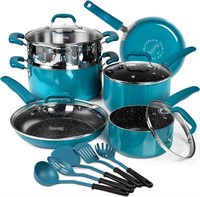 MICH. Nonstick Pots/Pans Set  15pc Cyan-Blue