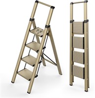 4-Step Folding Ladder  Wide Pedals - Gold