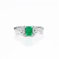 Vintage Platinum Emerald Diamond Engagement Ring
