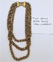 Nice Triple Strand Golden Fancy Necklace