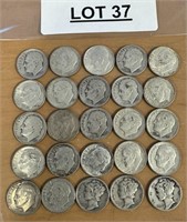 25 SILVER DIMES / ROOSEVELT & SOME MERCURY /SHIPS