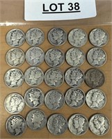 25 SILVER MERCURY DIMES / SHIPS