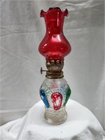 Vintage 1950s Mini Oil Lamp Ruby Red Chimney