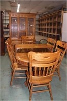 Oak Dining Table & 6 Chairs With 18” Leaf