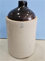 3 gallon brown and white crock jug