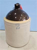 2 gallon brown and white crock jug