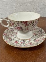 Lefton Rose Chintz Tea Cup/Saucer with Musical Box