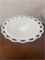 Vintage Milk Glass Scallop Lace Edged Dish