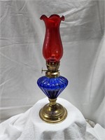 Vintage Cobalt Blue Ribbed Mini Oil Lamp