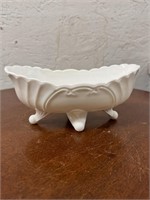 Vintage Shell White Milk Glass Footed Oval Bowl