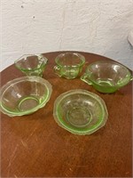 5 Pc of Vintage Green Glass