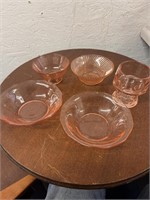 5 Pc Vintage Pink Depression Glass