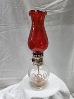 Vintage Mini Oil Lamp Red Chimney