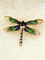 Rhinestone & Enamel Dragonfly Brooch