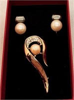 Estate Pearl Brooch & Earrings w/ Box