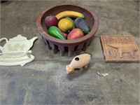 plastic fruit and 2 hanging wall items