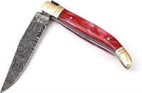8.6" Handmade Damascus Steel Folding Knife Red