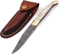 8.6" Handmade Damascus Steel Folding Knife White