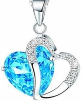 Heart .66ct Aquamarine & White Sapphire Necklace