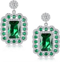 Elegant 3.14ct Emerald & White Sapphire Earrings
