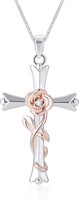 Pretty .03ct White Topaz Flower Cross Necklace