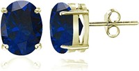 Gold-plated Oval .50ct Blue Sapphire Stud Earrings