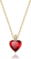 18k Gold-pl. Heart Cut 2.00ct Ruby Necklace