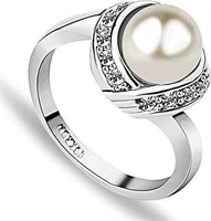 Elegant .32ct White Sapphire & Austrian Pearl Ring